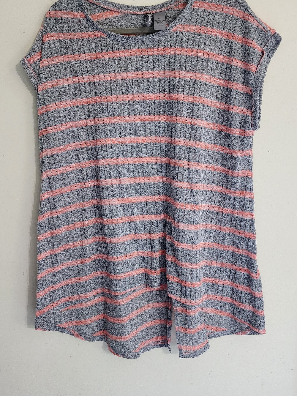 new directions Gray and Coral Striped Short Sleeve Tee